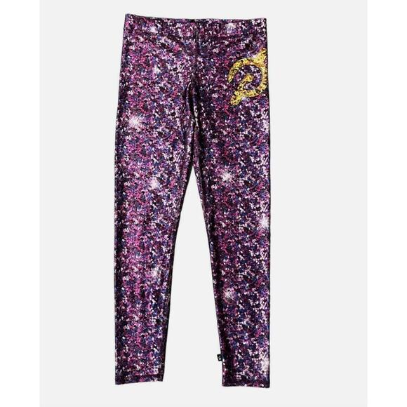 TEREZ x Peloton Purple Sequin Leggings Speckles High Waist Waistband Pull On M - Picture 2 of 10